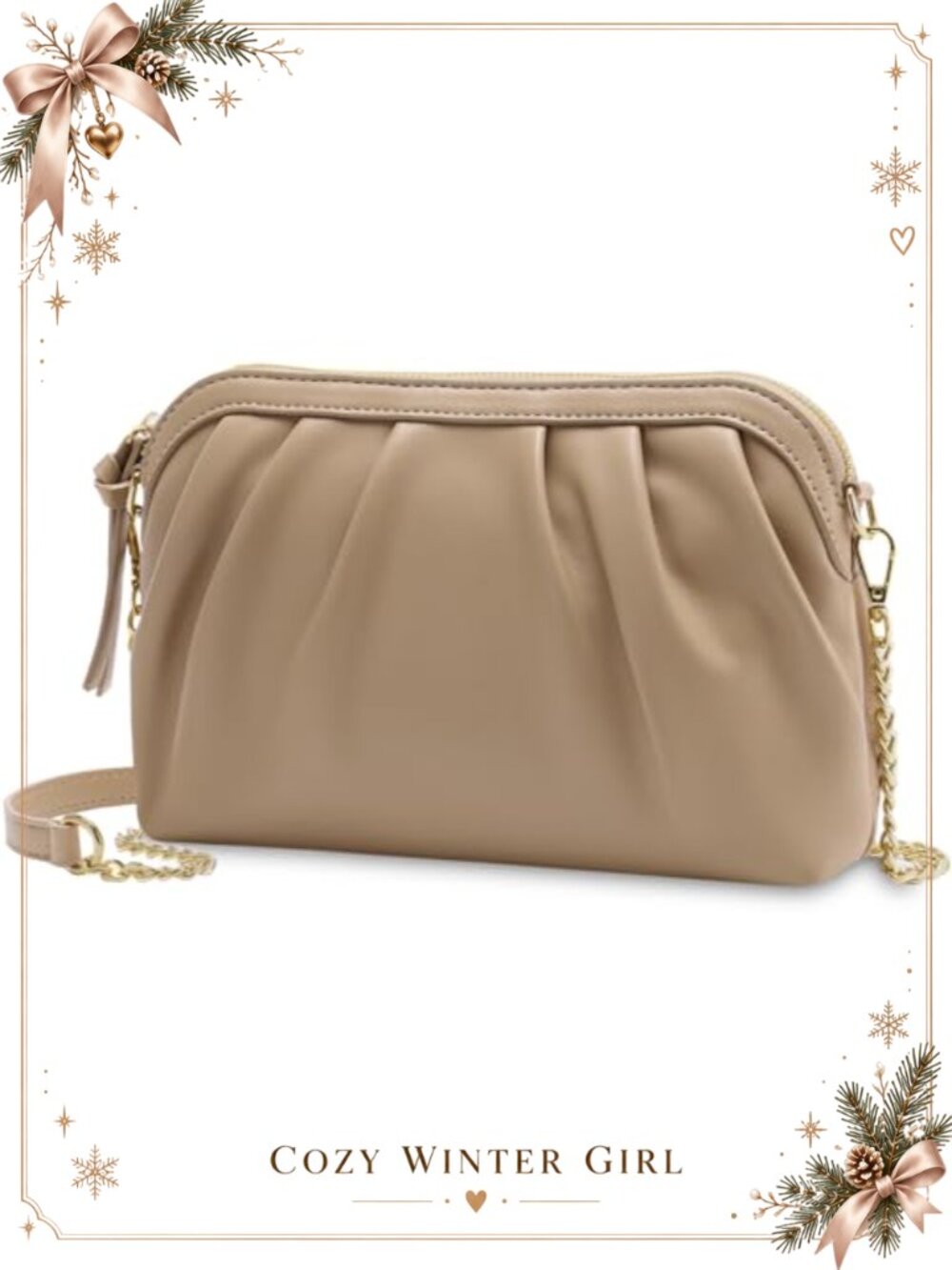 Ruched Vegan Leather Clutch Crossbody Evening Bag
